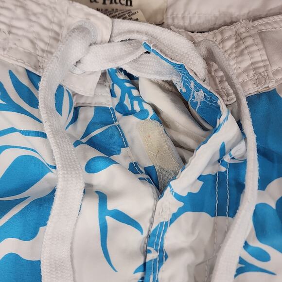 Abercrombie Fitch Board Short sz L Men Hawaiian Hibiscus Tropical Blue White 21" - Picture 10 of 12